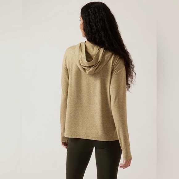 Athleta Uptempo Hoodie Sweatshirt Green/Gold Stretch Active Athletic Gym Running - Picture 2 of 6